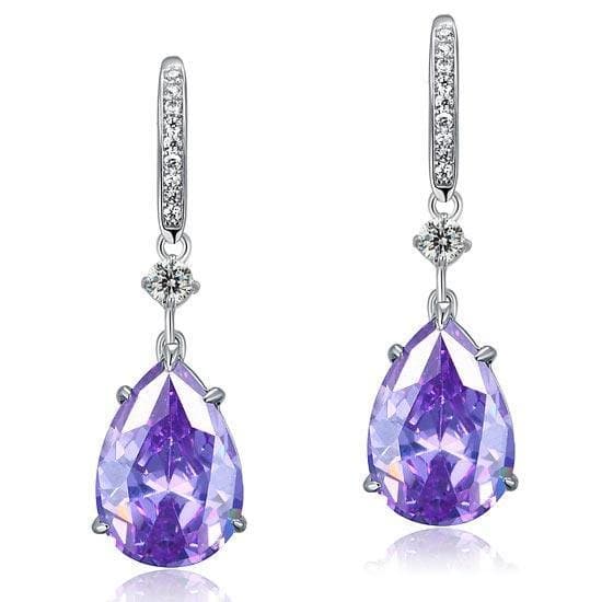 Purple Pear Created Sapphire Dangle Hook Earrings