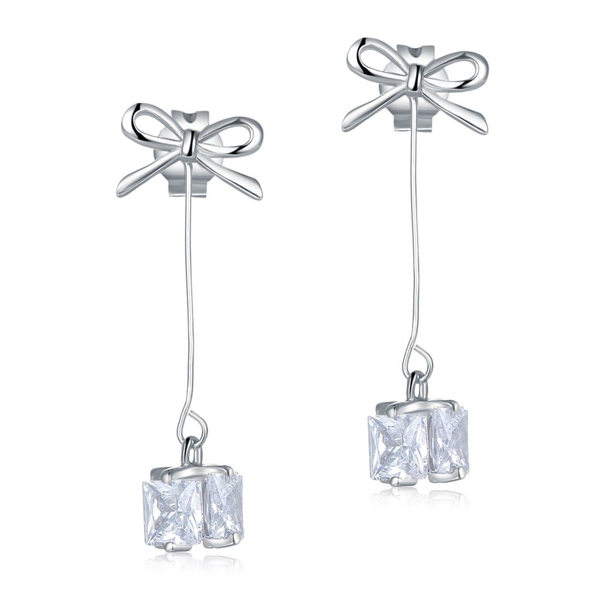 Silver Bowknot Earrings Dangle Drop