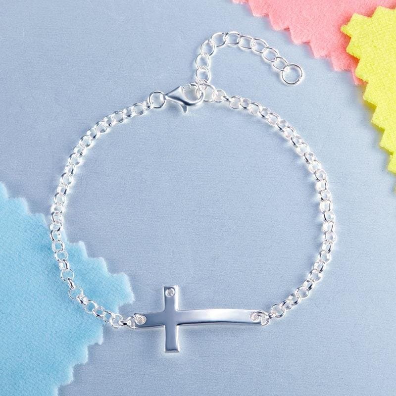Solid 925 Sterling Silver Bracelet Cross