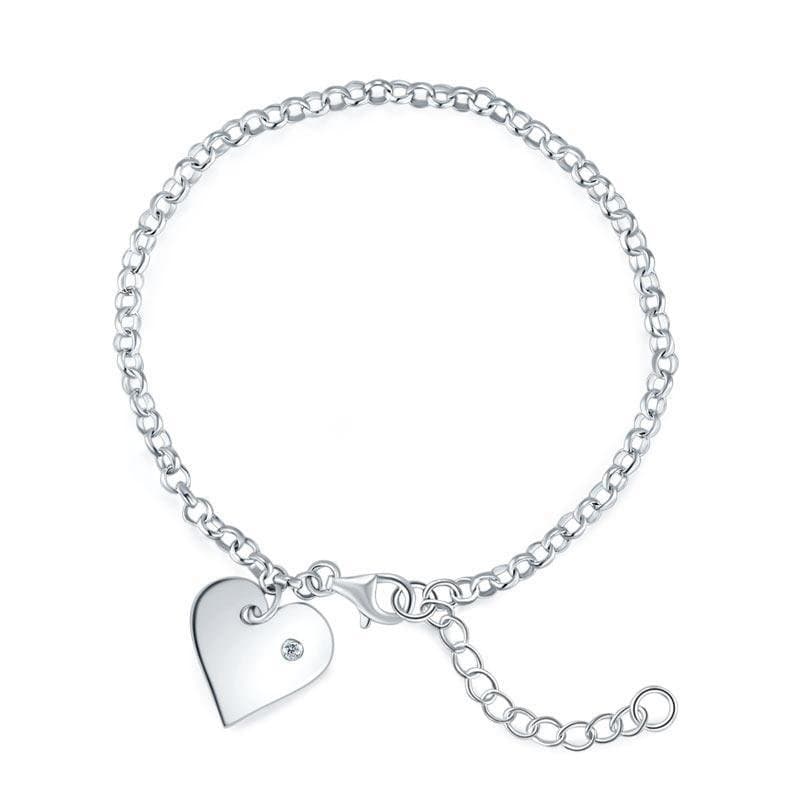 Solid Sterling Silver Bracelet Dangle Heart