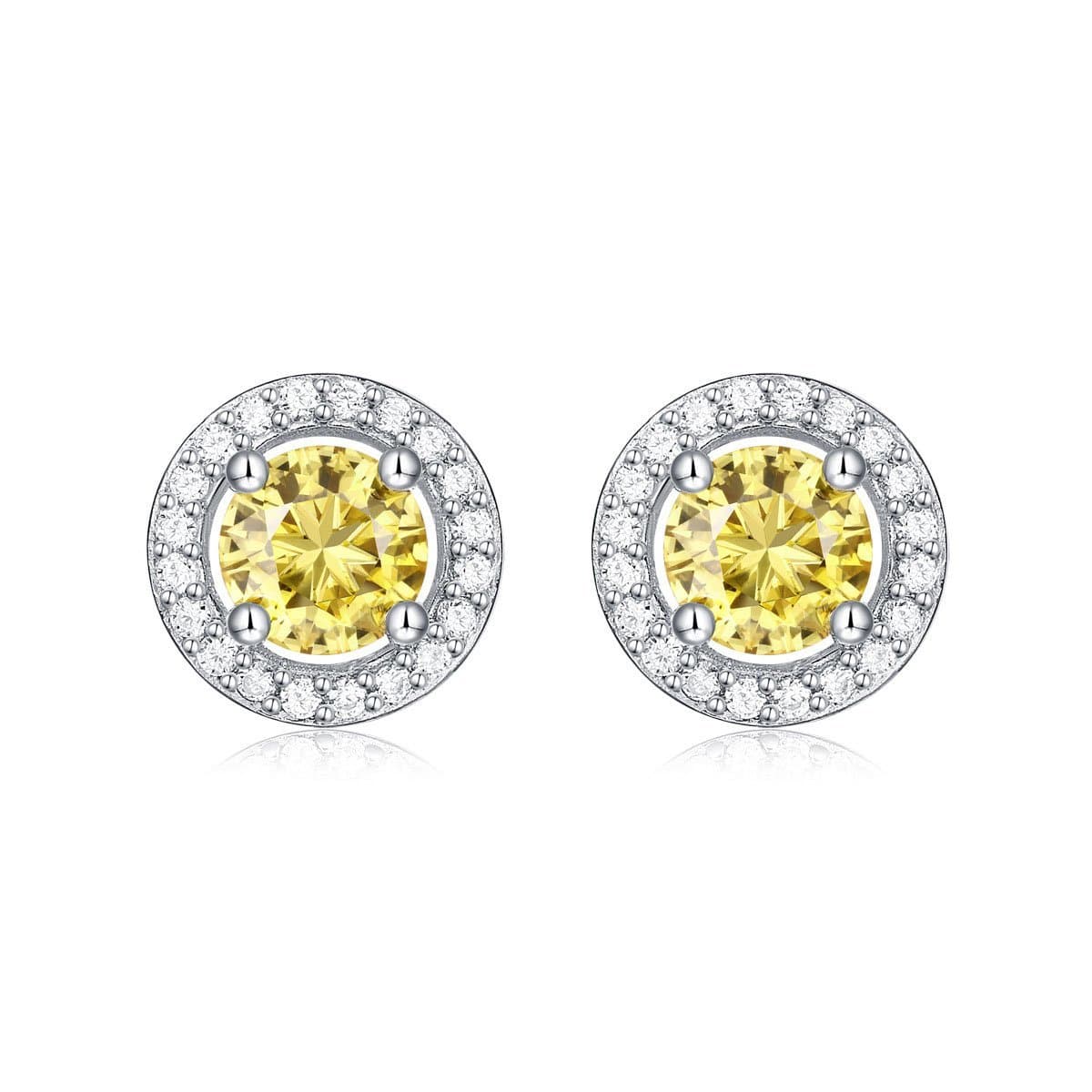 Round Yellow Moissanite CZ 925 Sterling Silver Stud Earrings
