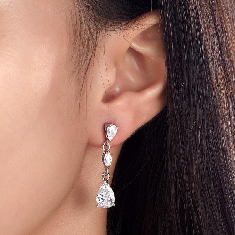 2 Carat Pear Cut Created Diamond Dangle Drop Earrings