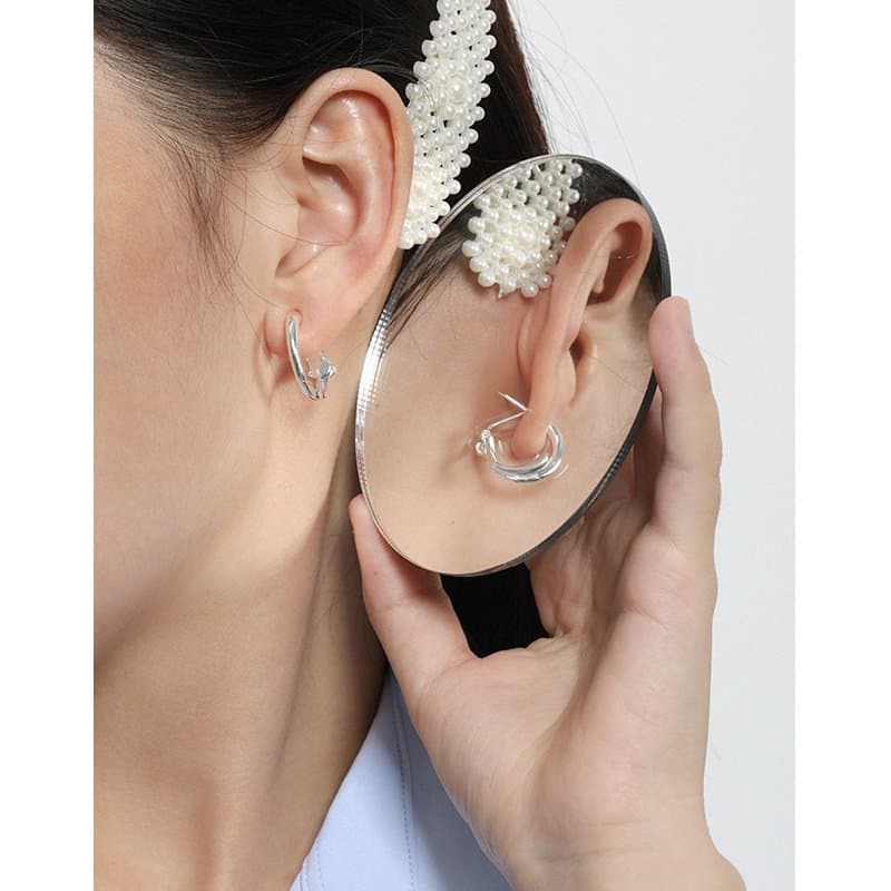 Lines Circle 925 Sterling Silver Hoop Earrings