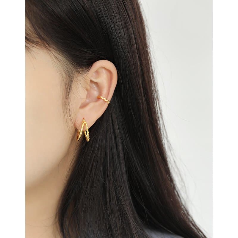 Double Layers Twisted 925 Sterling Silver Hoop Earrings