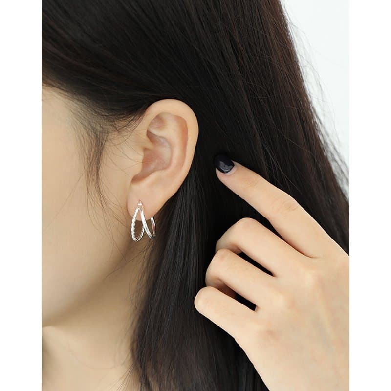 Double Layers Twisted 925 Sterling Silver Hoop Earrings