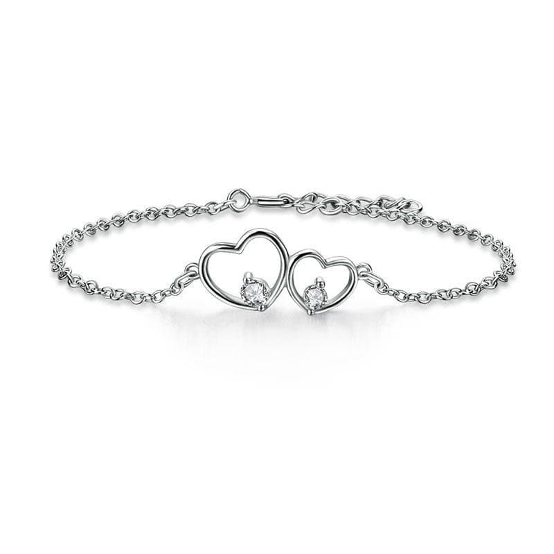 Solid Sterling Silver Bracelet Double Heart