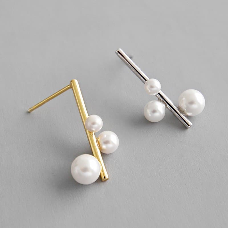 Shell Pearls Chandelie 925 Sterling Silver Stud Earrings