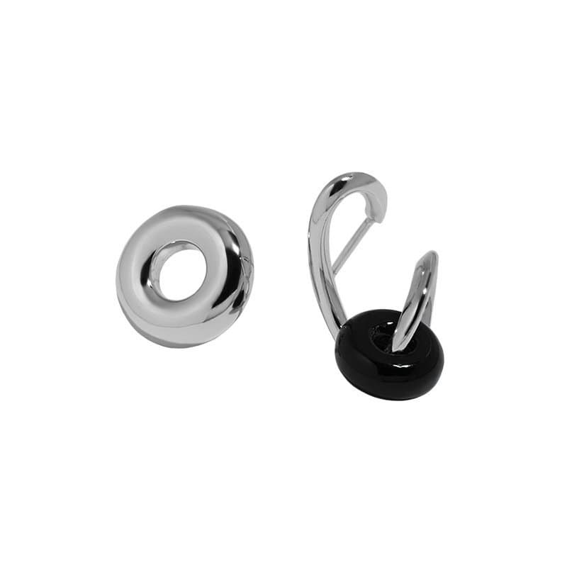 Asymmetric Geometric Natural Agate Circles 925 Sterling Silver Stud Earrings