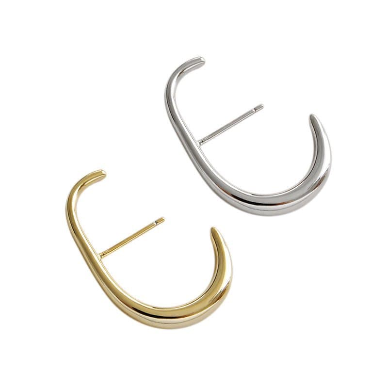 Letter C Shape 925 Sterling Silver Stud Earrings