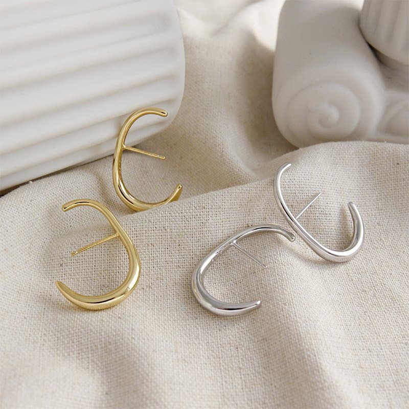 Letter C Shape 925 Sterling Silver Stud Earrings