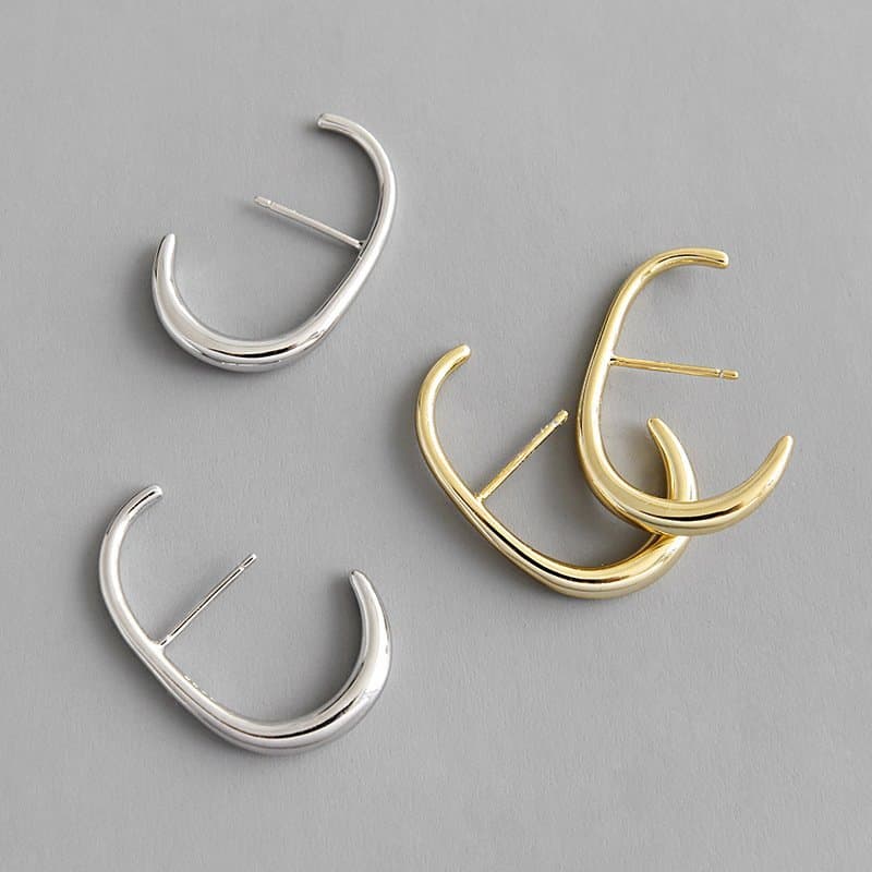 Letter C Shape 925 Sterling Silver Stud Earrings