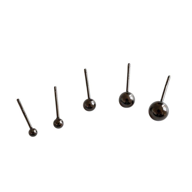 Black Round Bean 925 Sterling Silver Stud Earrings