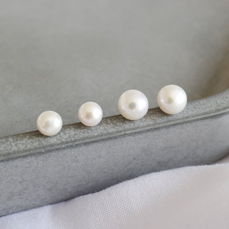 Round Natural Pearls 925 Sterling Silver Stud Earrings