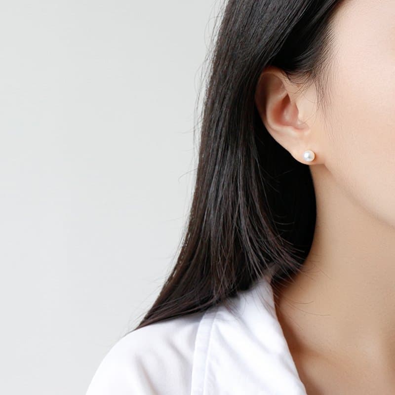 Round Natural Pearls 925 Sterling Silver Stud Earrings