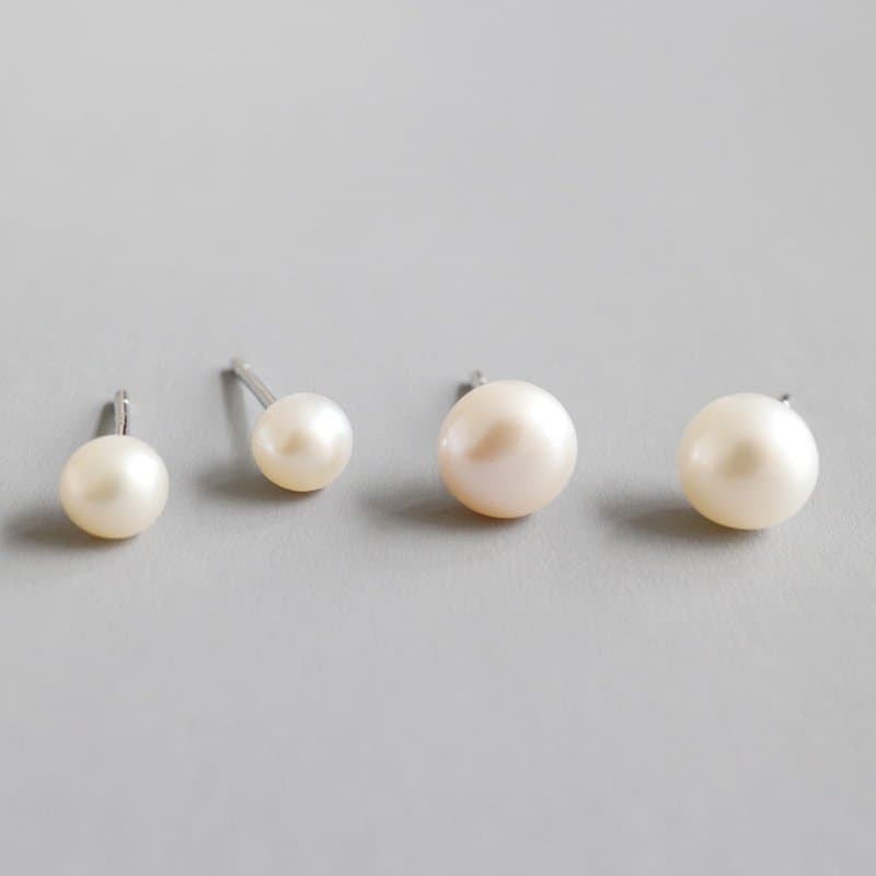 Round Natural Pearls 925 Sterling Silver Stud Earrings