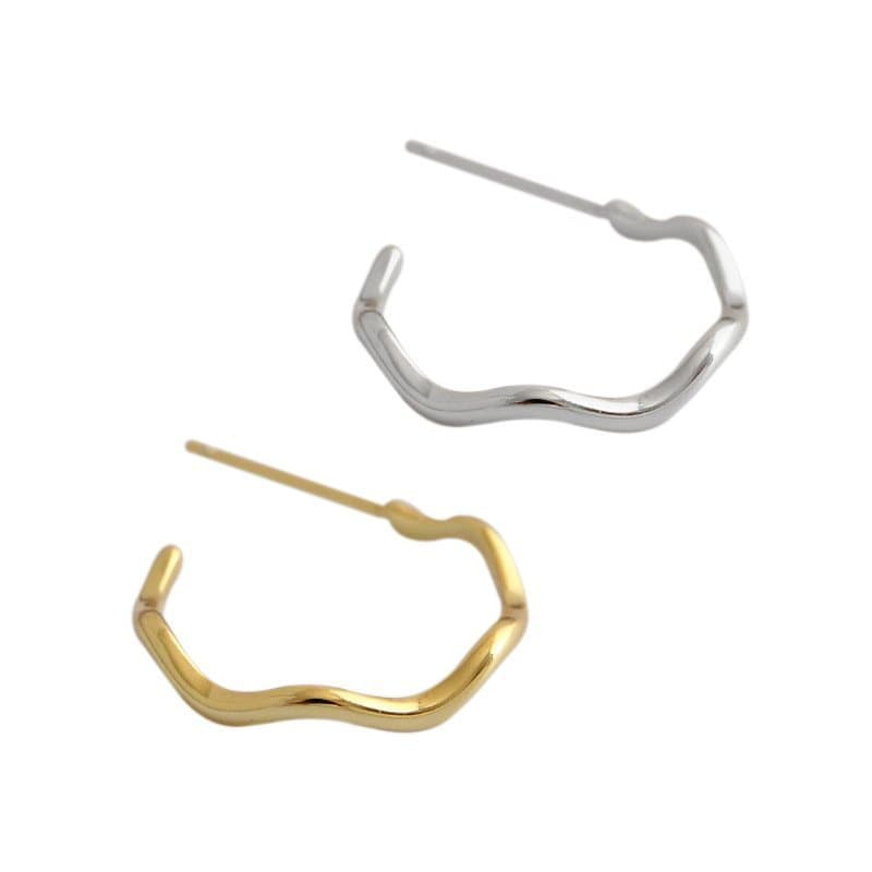 Wave Circle 925 Sterling Silver Hoop Earrings
