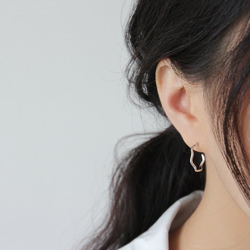 Wave Circle 925 Sterling Silver Hoop Earrings