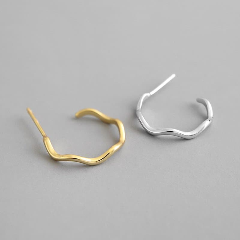 Wave Circle 925 Sterling Silver Hoop Earrings