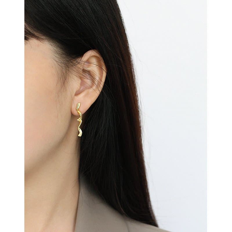 Asymmetric S Shape Twisted 925 Sterling Silver Dangling Earrings