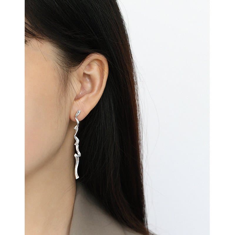 Asymmetric S Shape Twisted 925 Sterling Silver Dangling Earrings