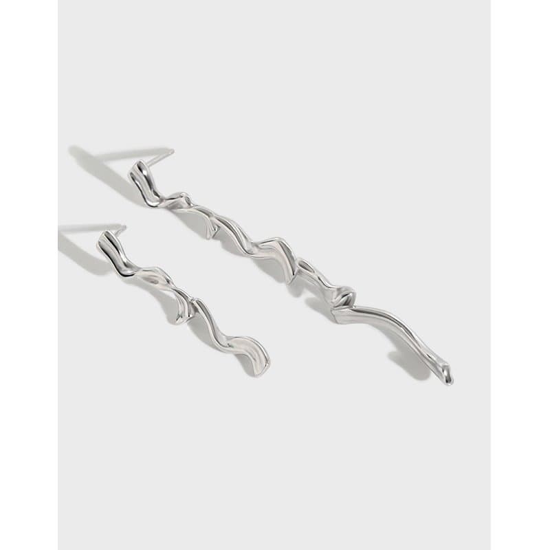 Asymmetric S Shape Twisted 925 Sterling Silver Dangling Earrings