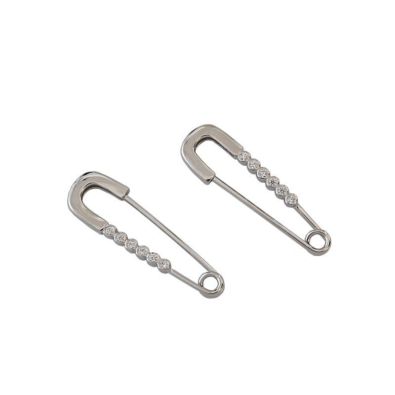 CZ Hollow Pin 925 Sterling Silver Hoop Earrings