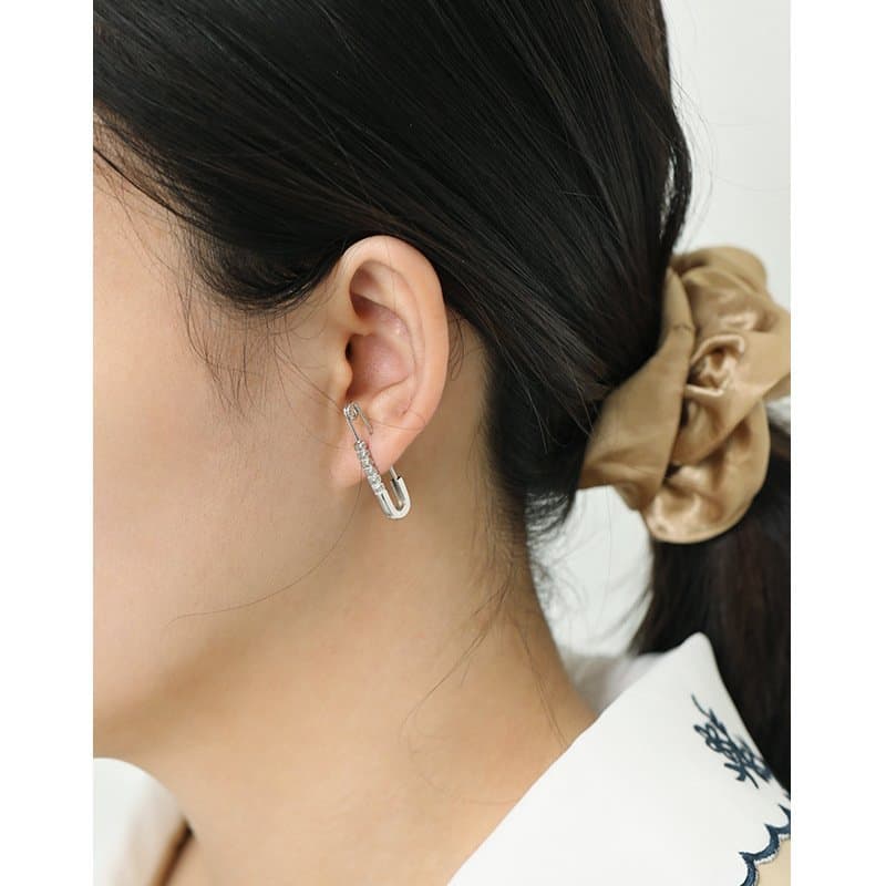 CZ Hollow Pin 925 Sterling Silver Hoop Earrings