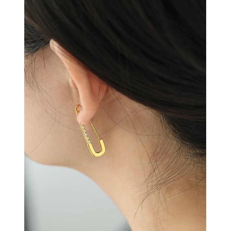 CZ Hollow Pin 925 Sterling Silver Hoop Earrings