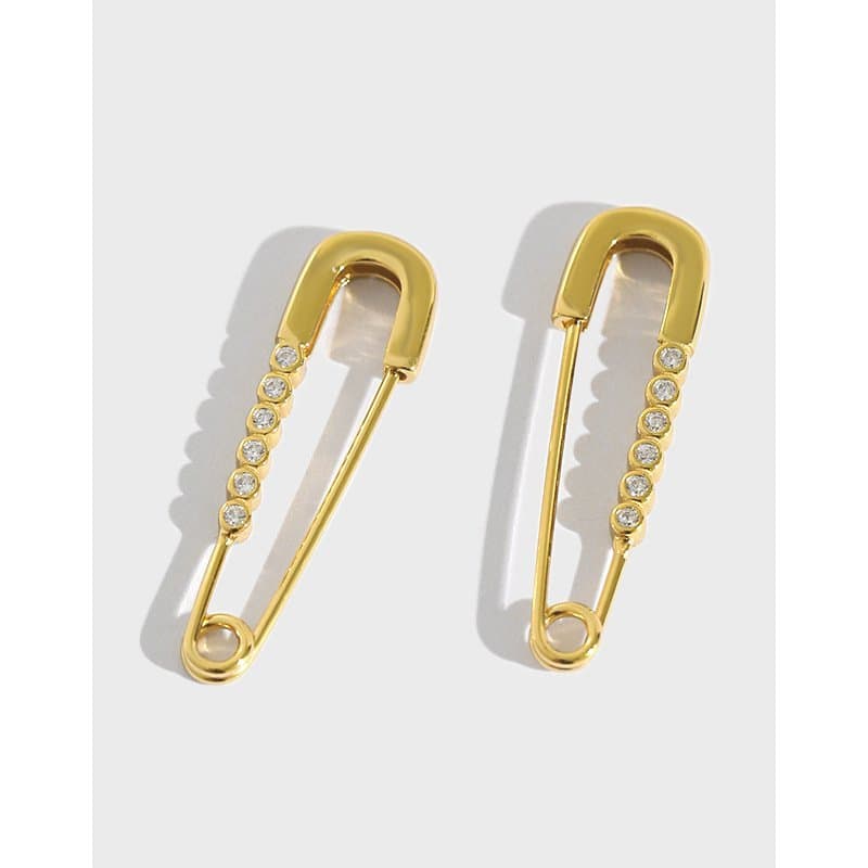 CZ Hollow Pin 925 Sterling Silver Hoop Earrings