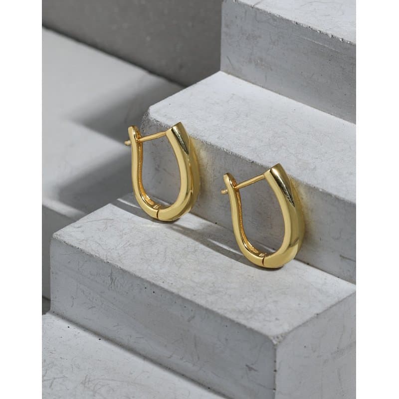 Geometric U Shape 925 Sterling Silver Hoop Earrings