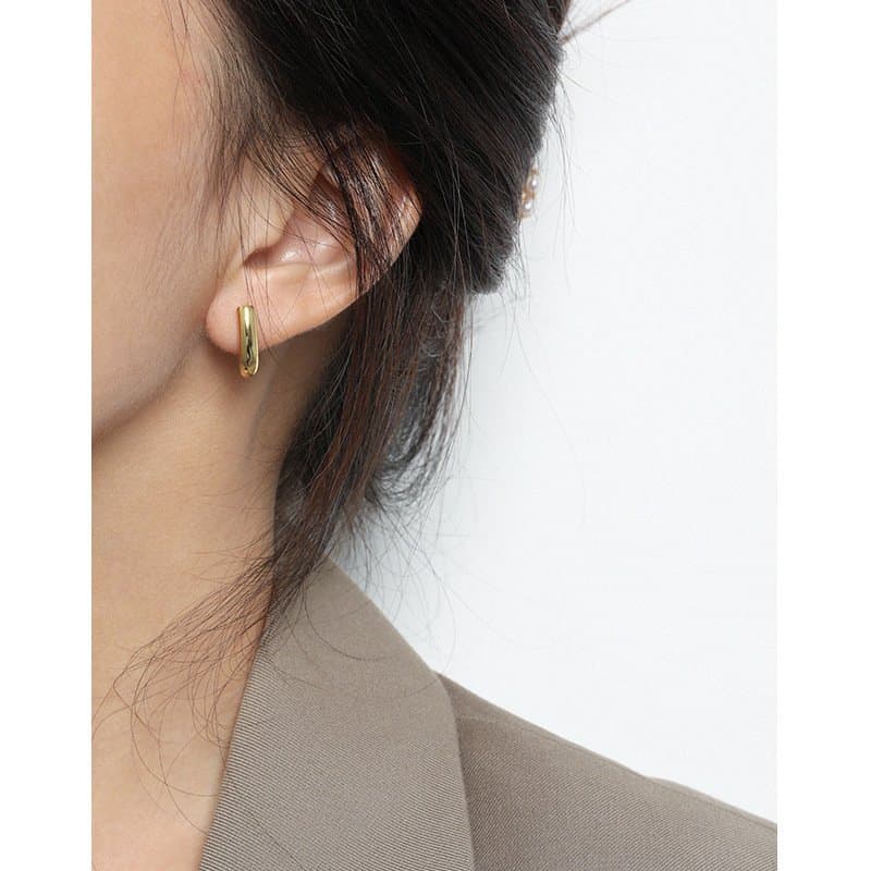 Geometric U Shape 925 Sterling Silver Hoop Earrings