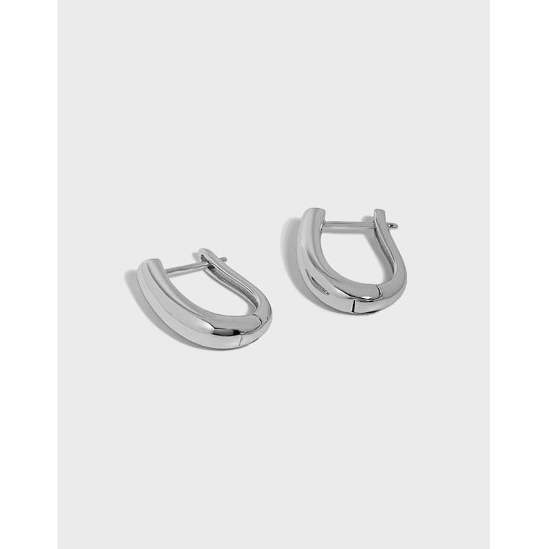 Geometric U Shape 925 Sterling Silver Hoop Earrings