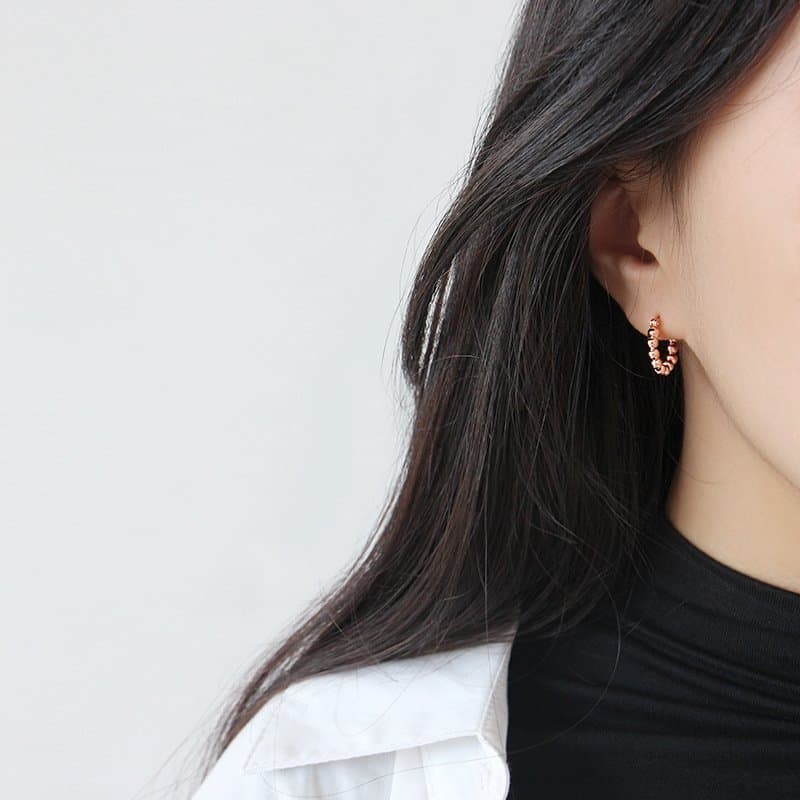 Beads 925 Sterling Silver Hoop Earrings