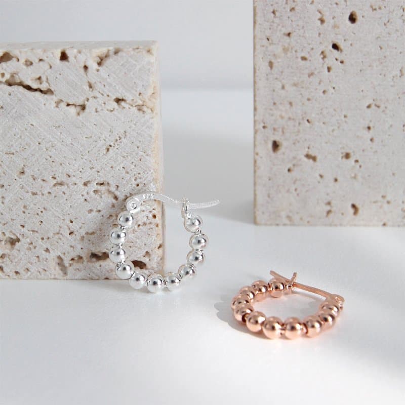 Beads 925 Sterling Silver Hoop Earrings