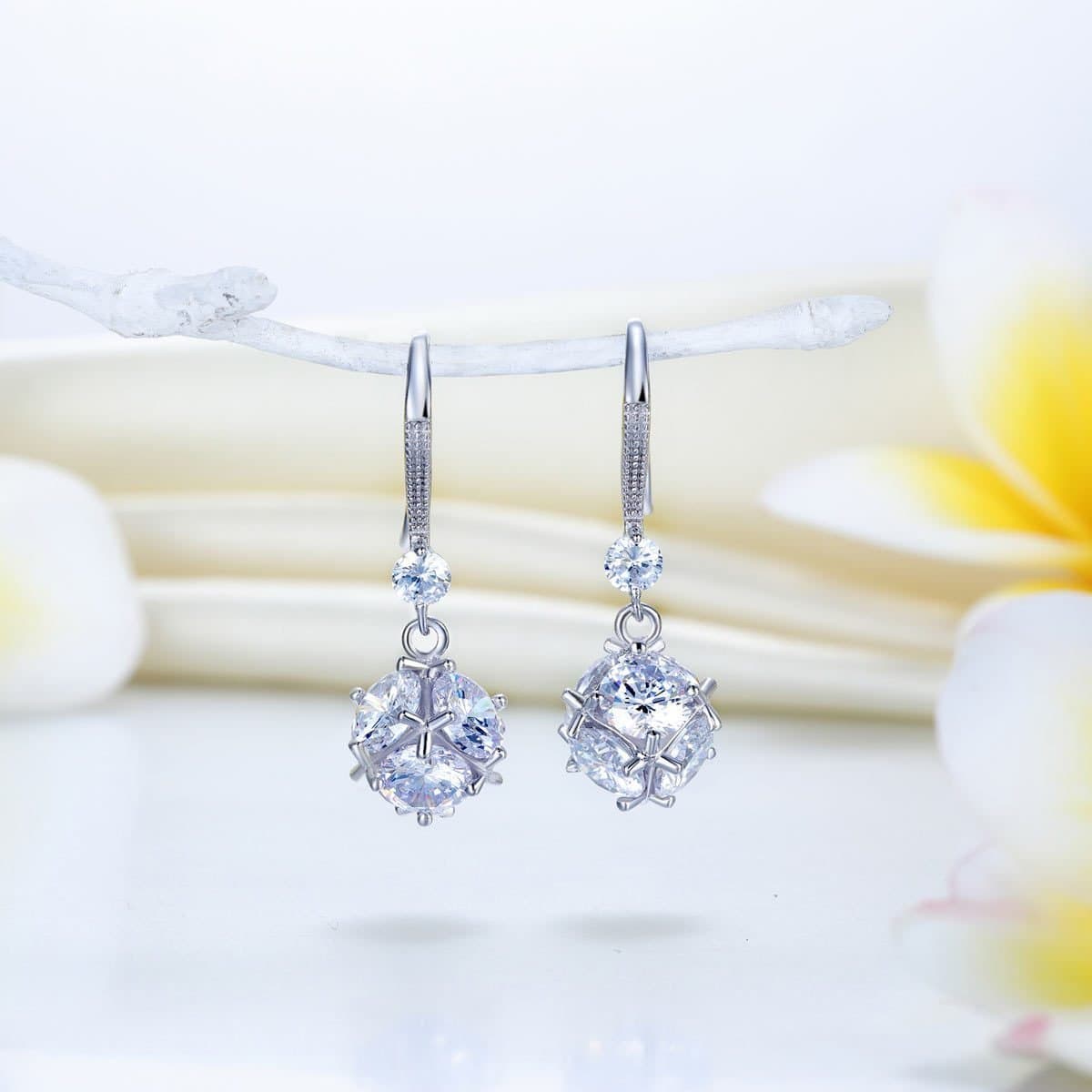 Sterling Silver Earrings Cube Created Diamond