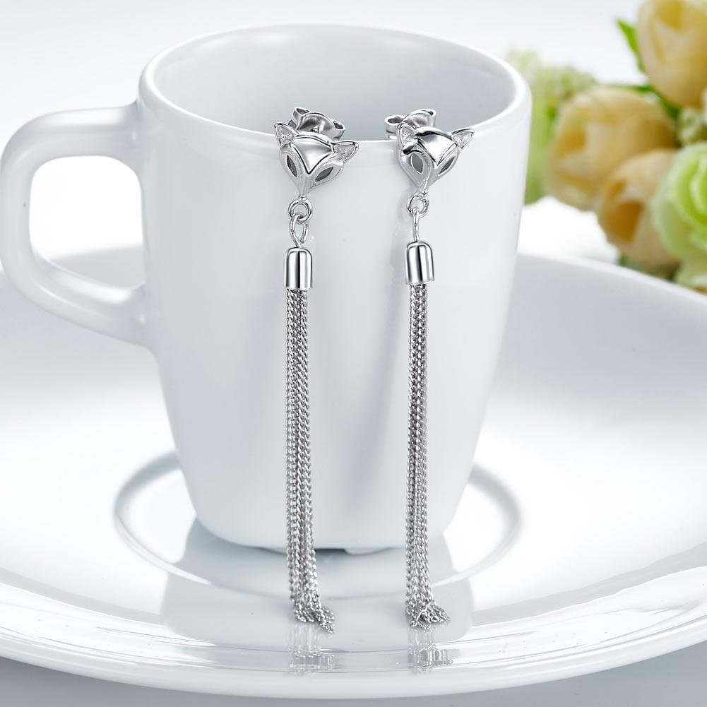 Sterling Silver Earrings Dangle Drop Fox