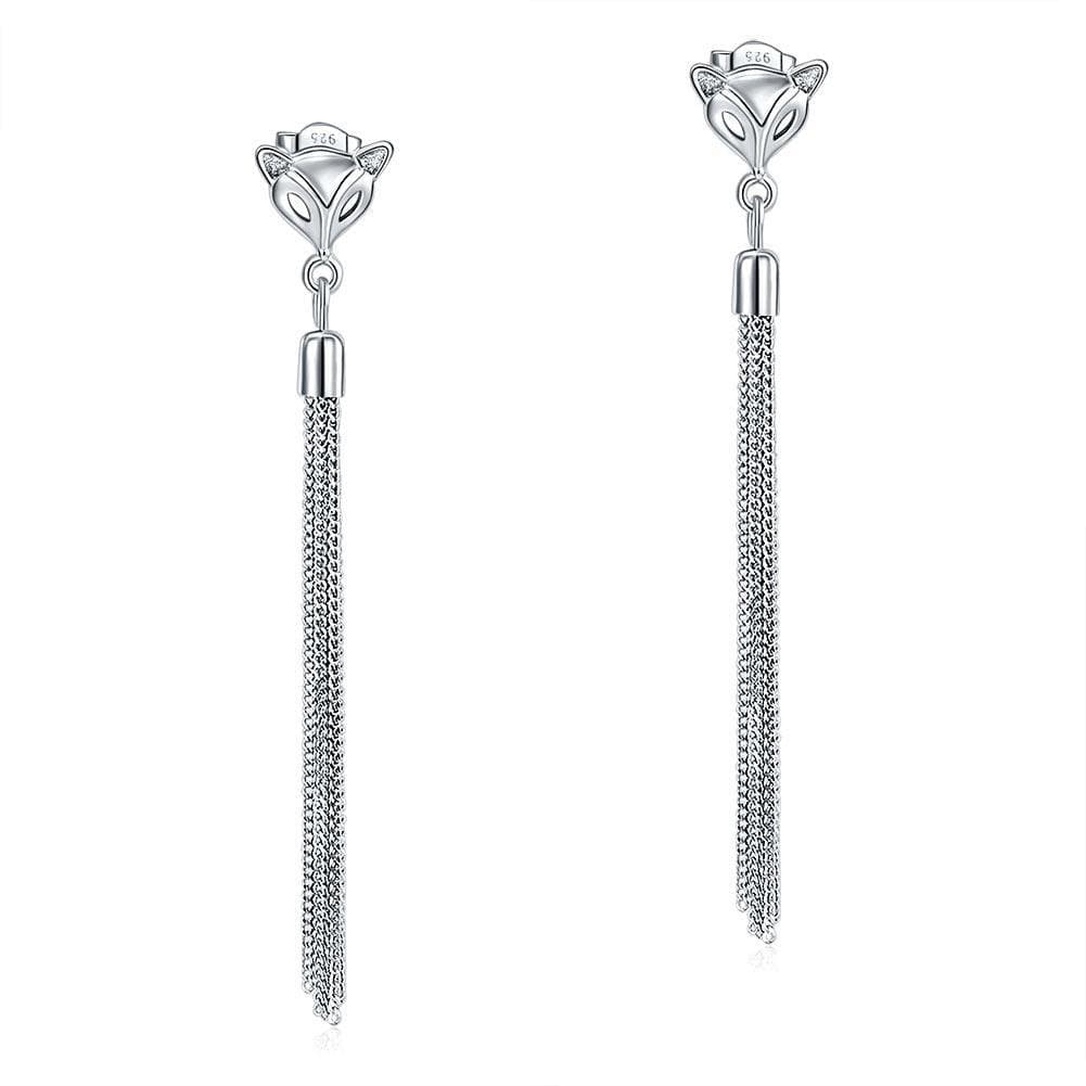 Sterling Silver Earrings Dangle Drop Fox