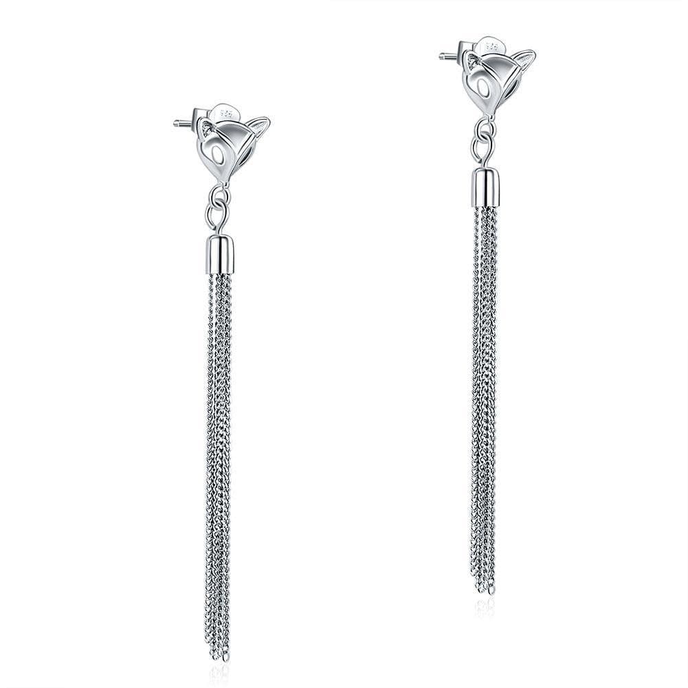 Sterling Silver Earrings Dangle Drop Fox