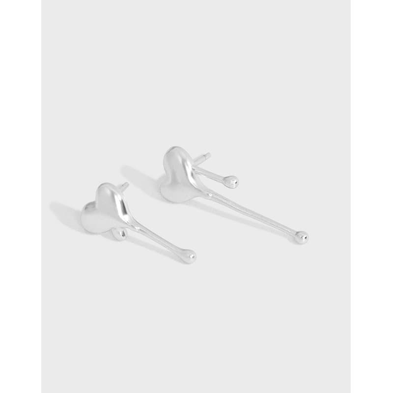 Asymmetric Heart Dropping 925 Sterling Silver Dangling Earrings