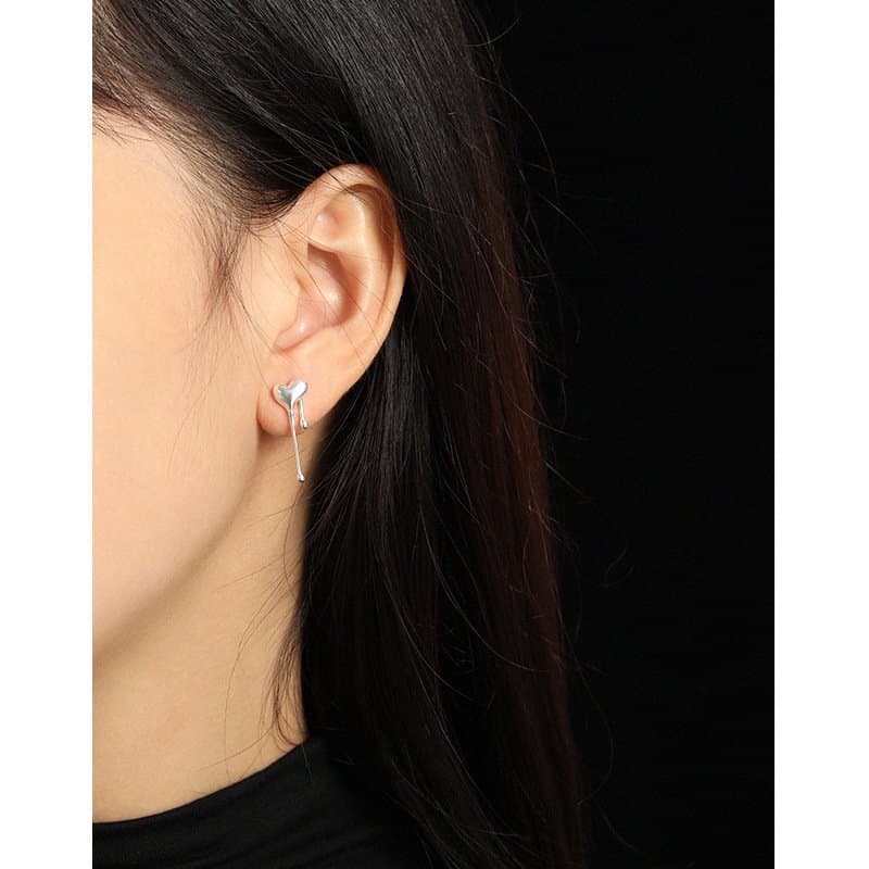 Asymmetric Heart Dropping 925 Sterling Silver Dangling Earrings