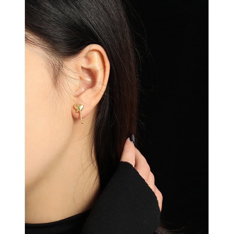 Asymmetric Heart Dropping 925 Sterling Silver Dangling Earrings