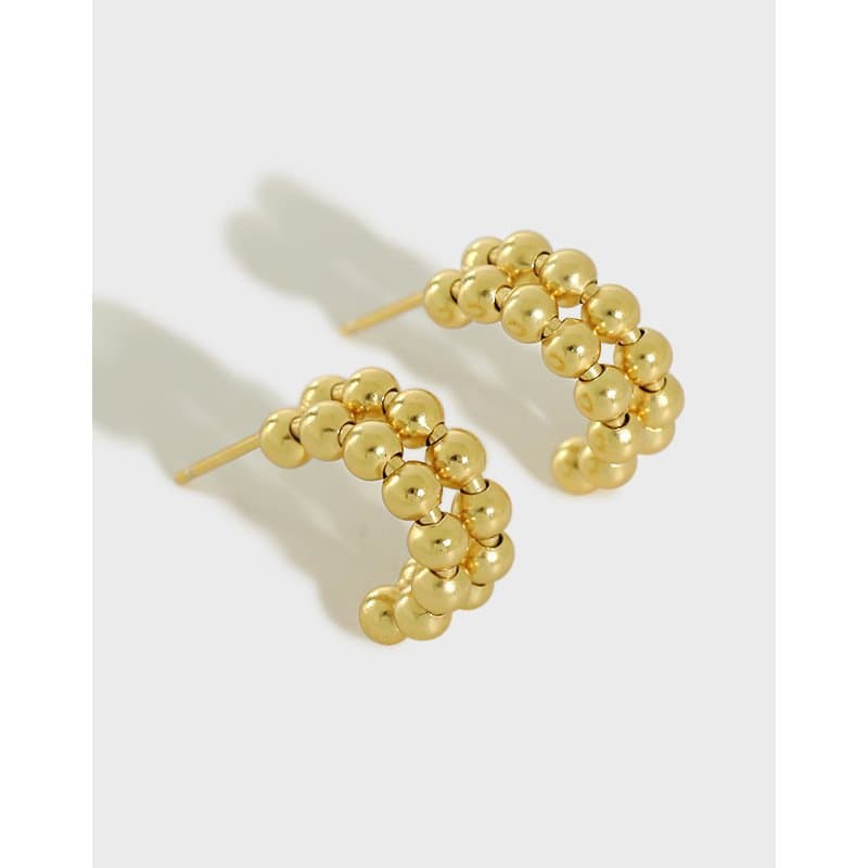 Bubbles Beads C Shape 925 Sterling Silver Hoop Earrings
