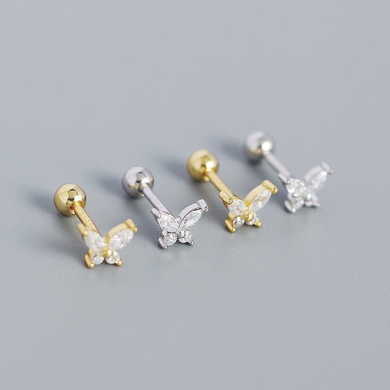 Mini CZ Butterfly 925 Sterling Silver Stud Earrings