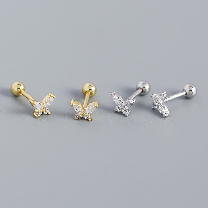 Mini CZ Butterfly 925 Sterling Silver Stud Earrings