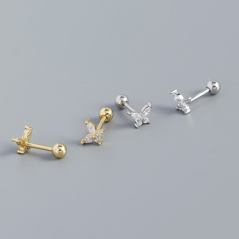 Mini CZ Butterfly 925 Sterling Silver Stud Earrings