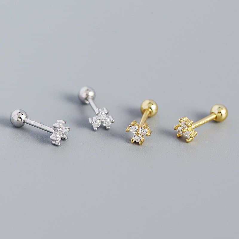 Mini CZ Flower 925 Sterling Silver Stud Earrings
