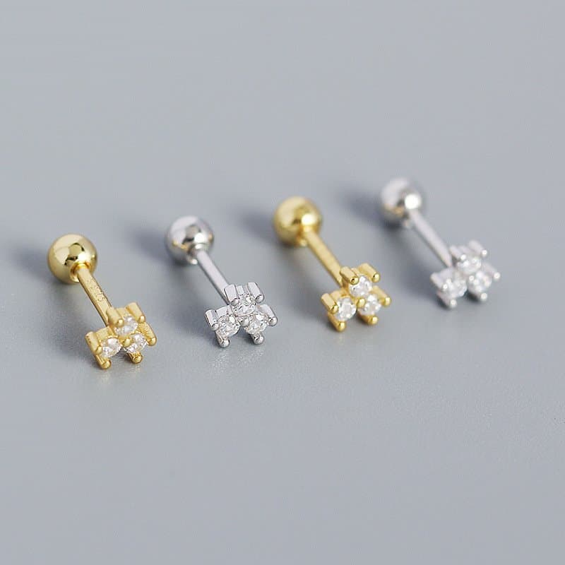 Mini CZ Flower 925 Sterling Silver Stud Earrings