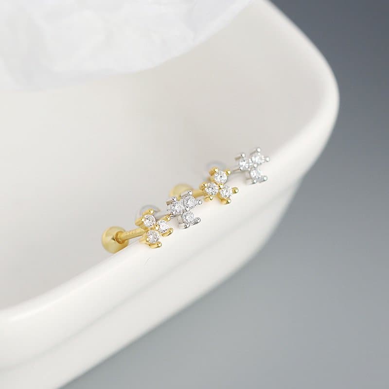 Mini CZ Flower 925 Sterling Silver Stud Earrings