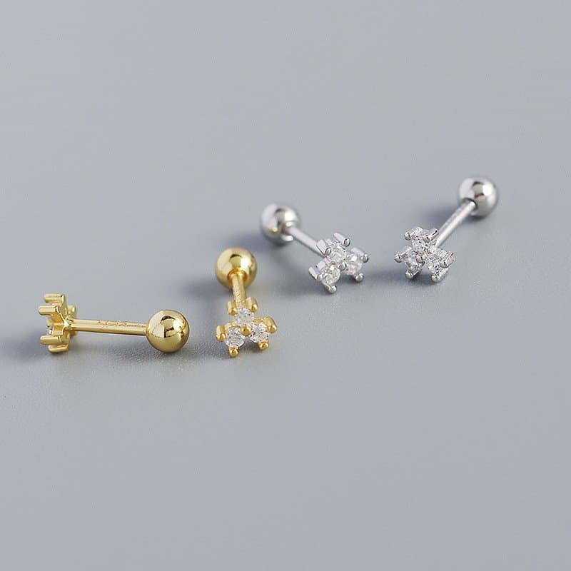 Mini CZ Flower 925 Sterling Silver Stud Earrings