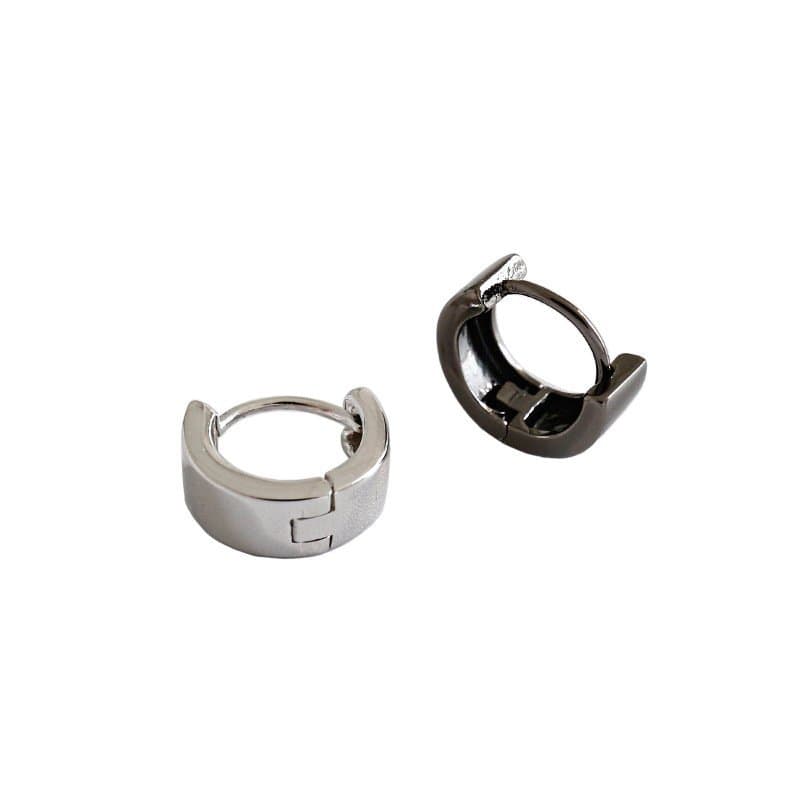Geometric Mini Cirlce Black 925 Sterling Silver Hoop Earrings